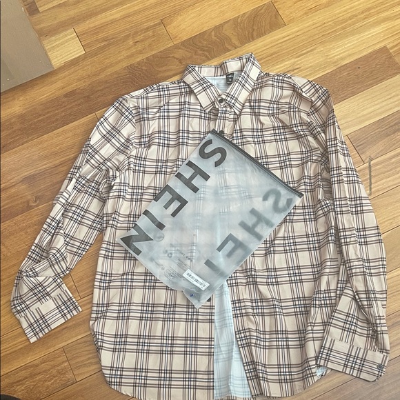 SHEIN Other - SHEIN Men's Casual Plaid Shirt - Beige and Black